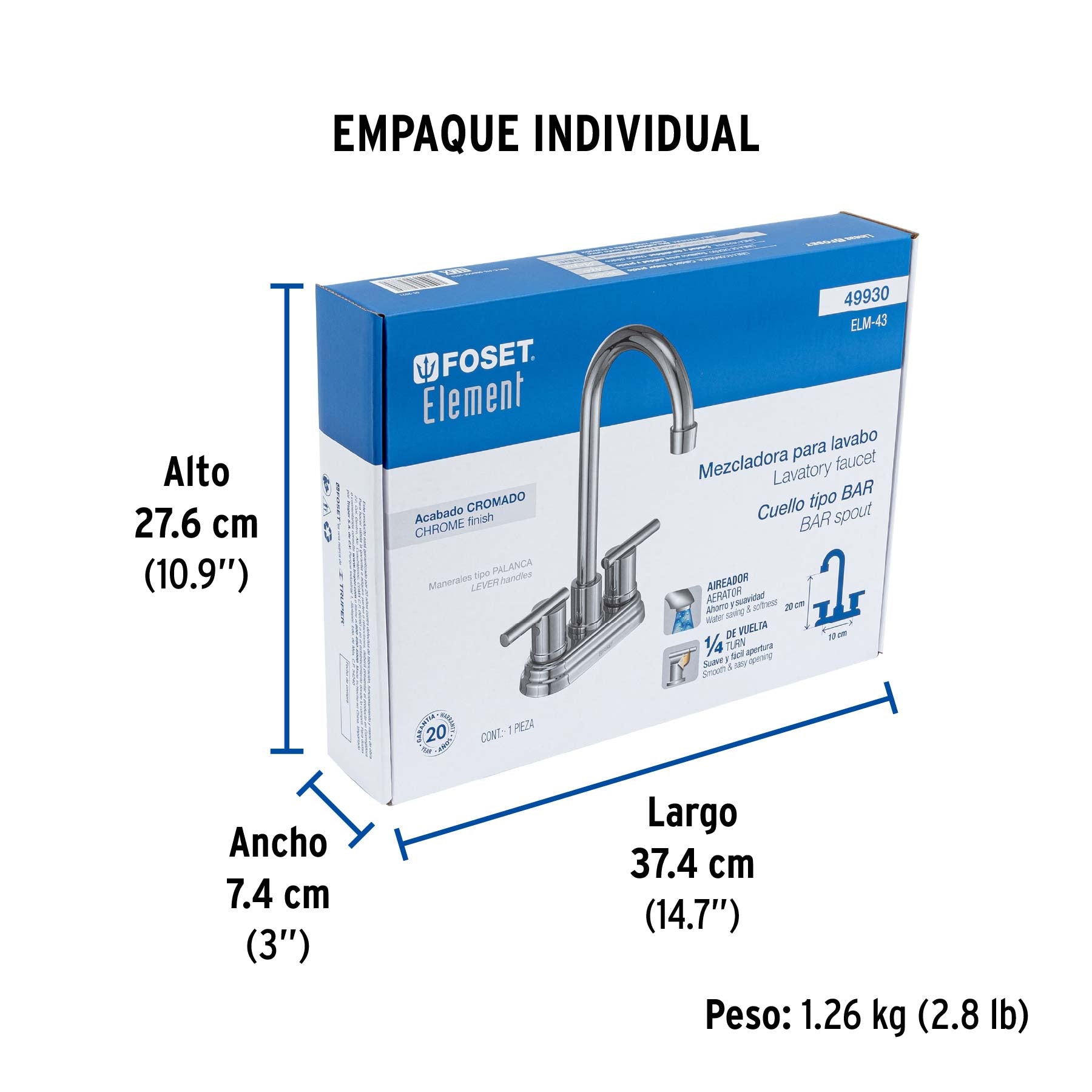 Mezcladora para lavabo de 4", tipo bar, Element