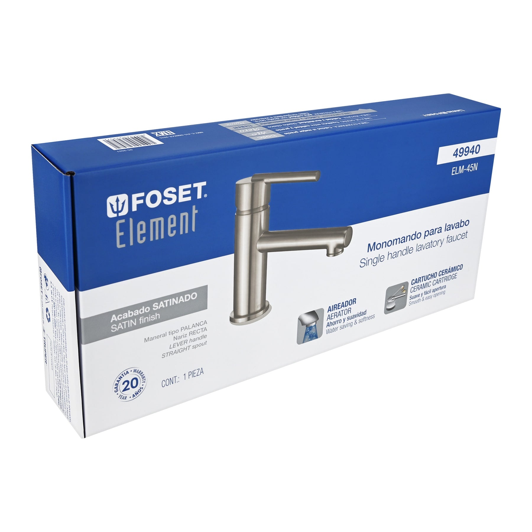 Monomando corto para lavabo, satin, Element