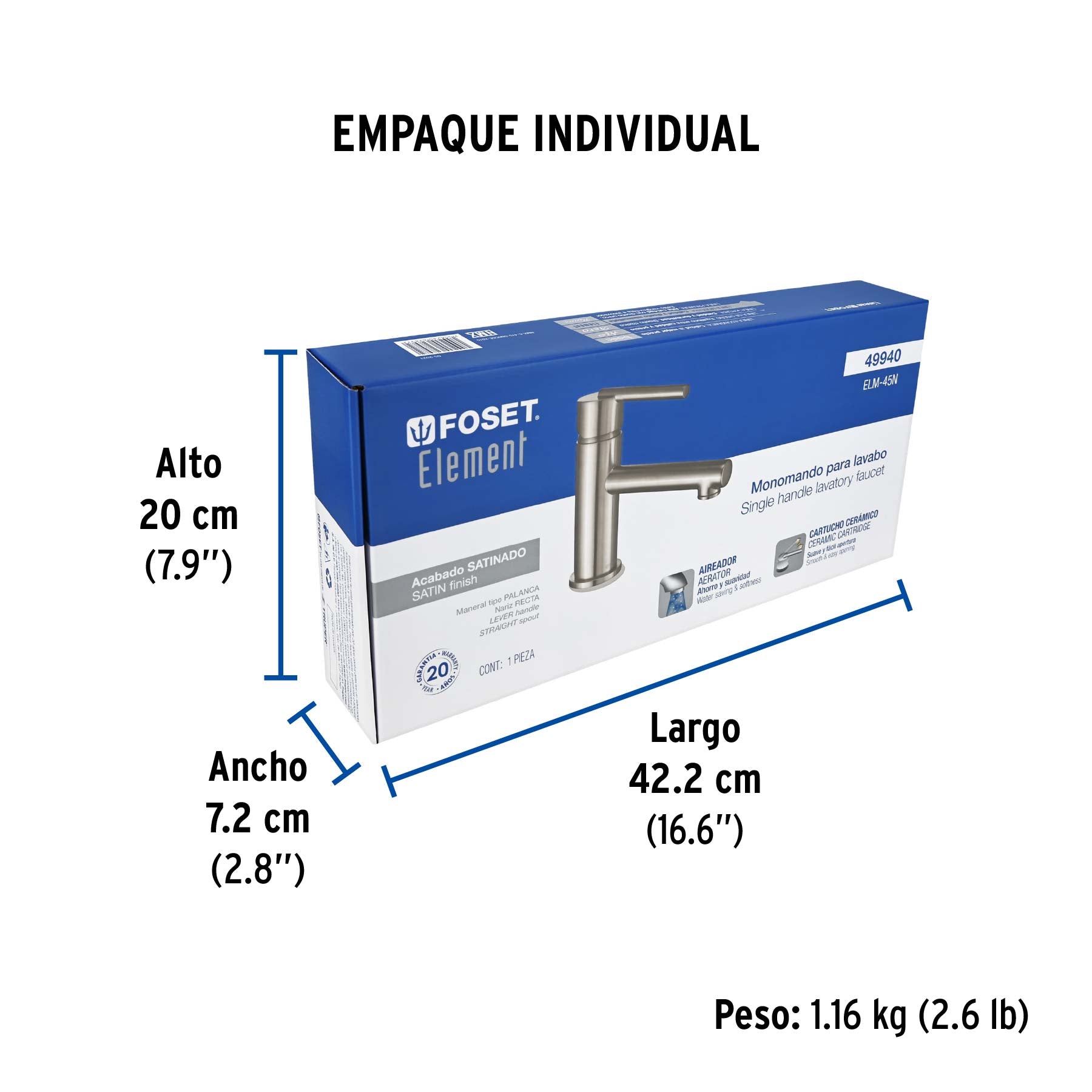 Monomando corto para lavabo, satin, Element