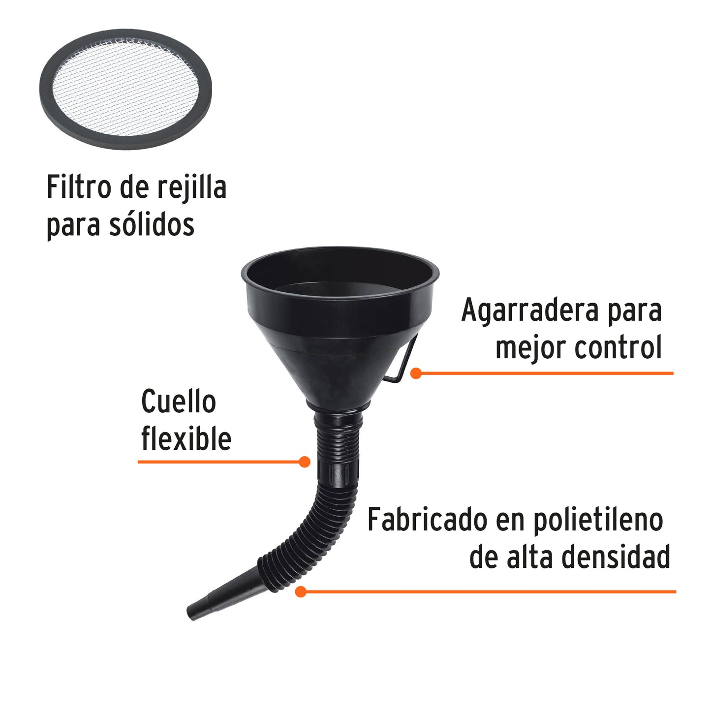 Embudo plástico flexible con filtro 500 ml