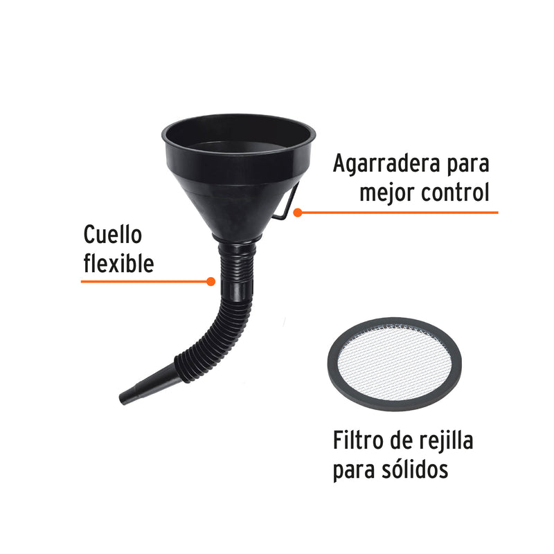 Embudo plástico flexible con filtro 500 ml
