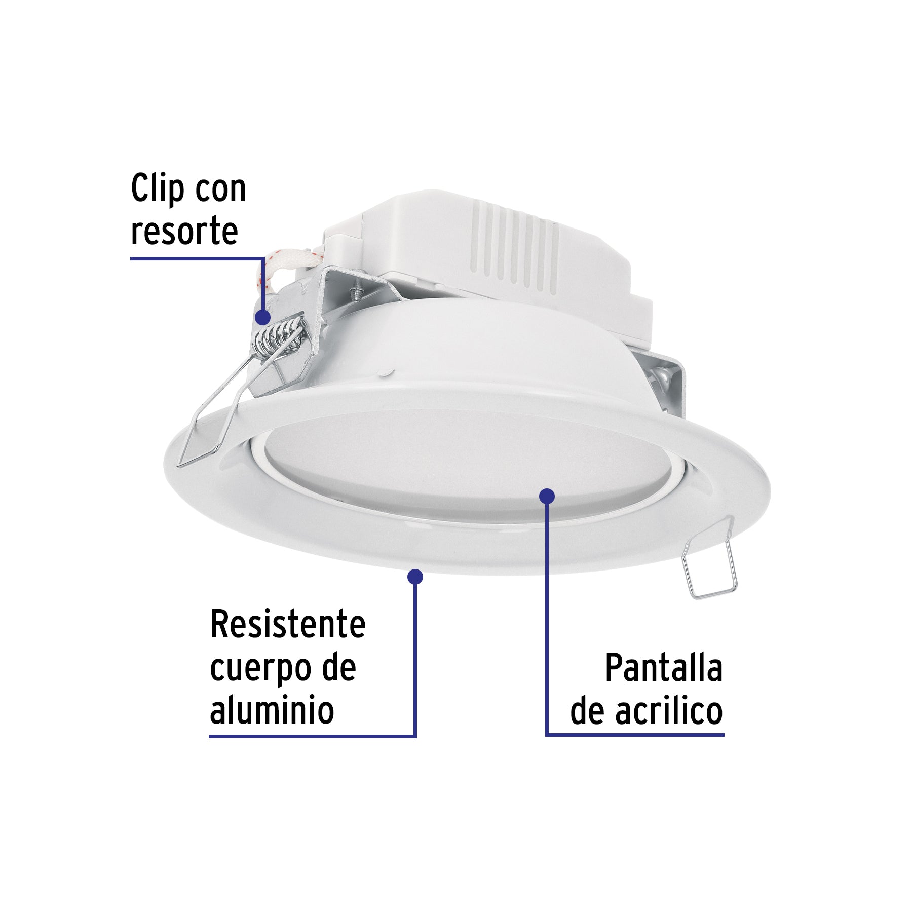 Luminario LED empotrado redondo 6 W, luz cálida