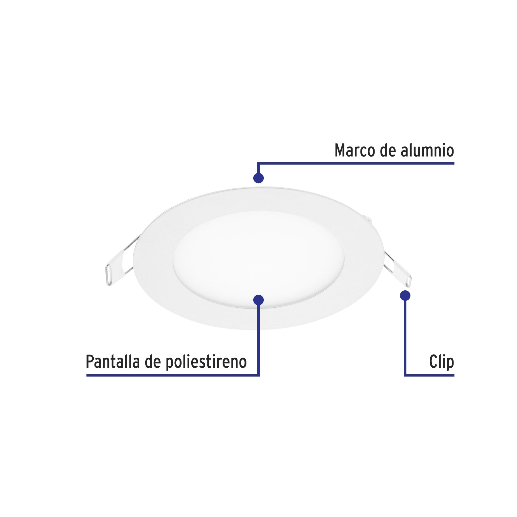 Luminario led slim de empotrar redondo, 6500K, 6W