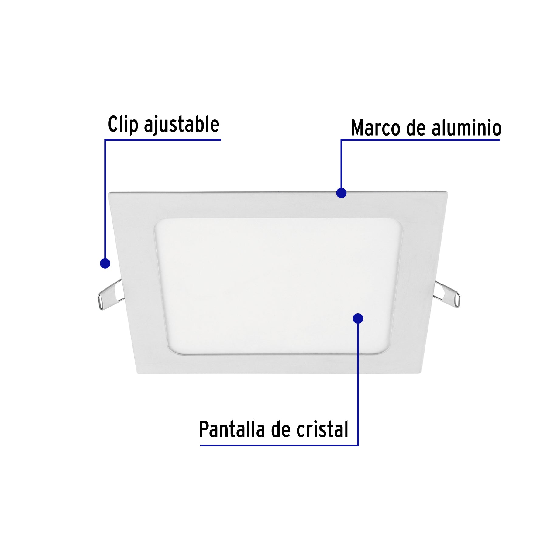 Luminario led slim de empotrar cuadrado, 6500K, 12W