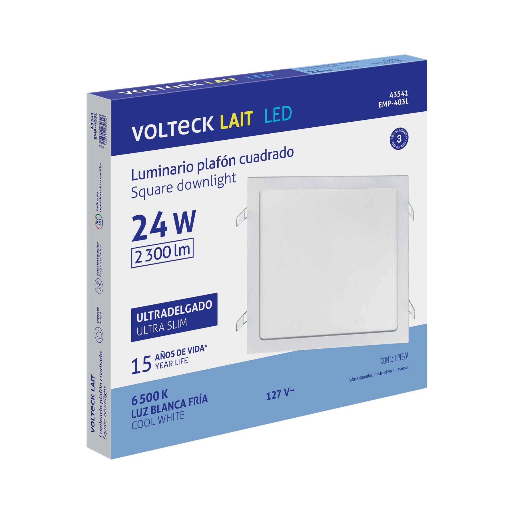 Luminario LED plafón 24W 6500K ultradelgado cuadrado VOLTECK