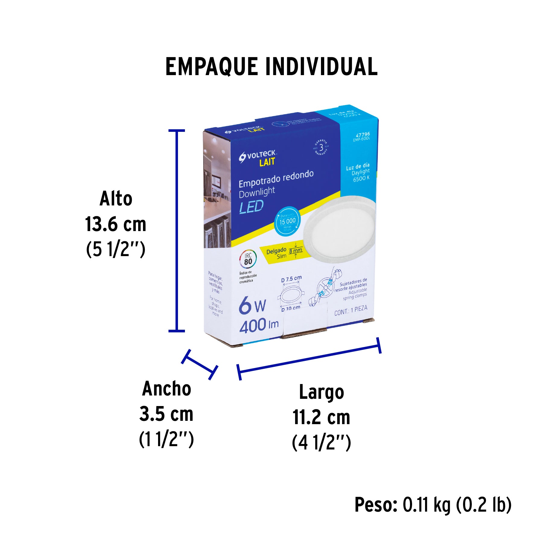 Luminario de LED para empotrar 6 W, ajustable, luz de día