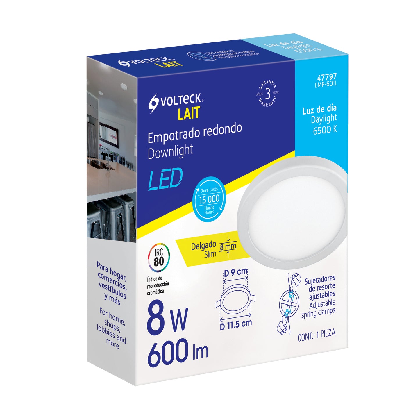 Luminario de LED para empotrar 12 W, ajustable, luz de día