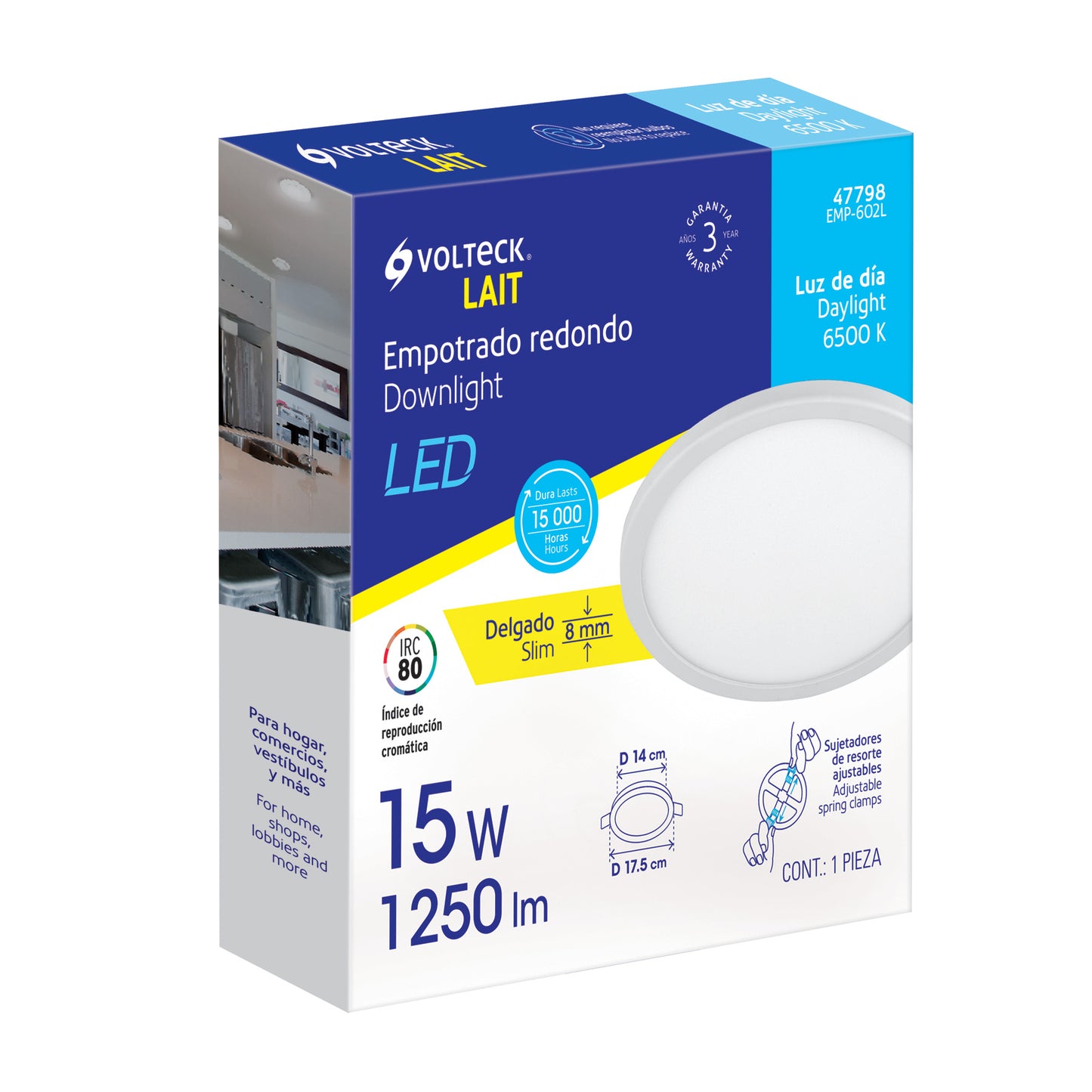 Luminario de LED para empotrar 15 W, ajustable, luz de día SUSTITUTO 47797