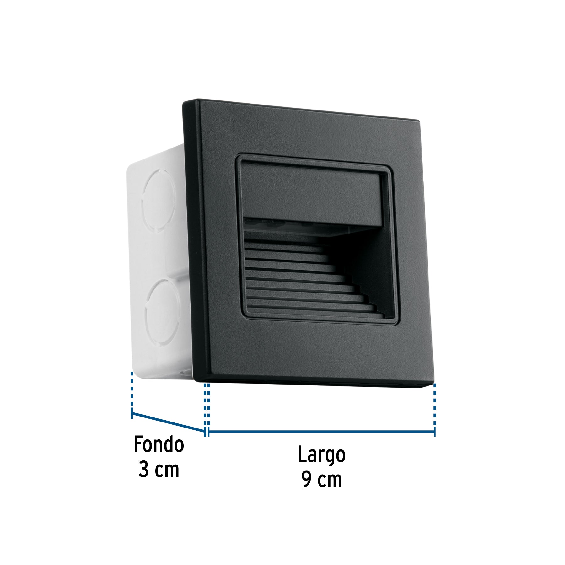 Luminario LED empotrable de cortesía 1 W, luz cálida, negro