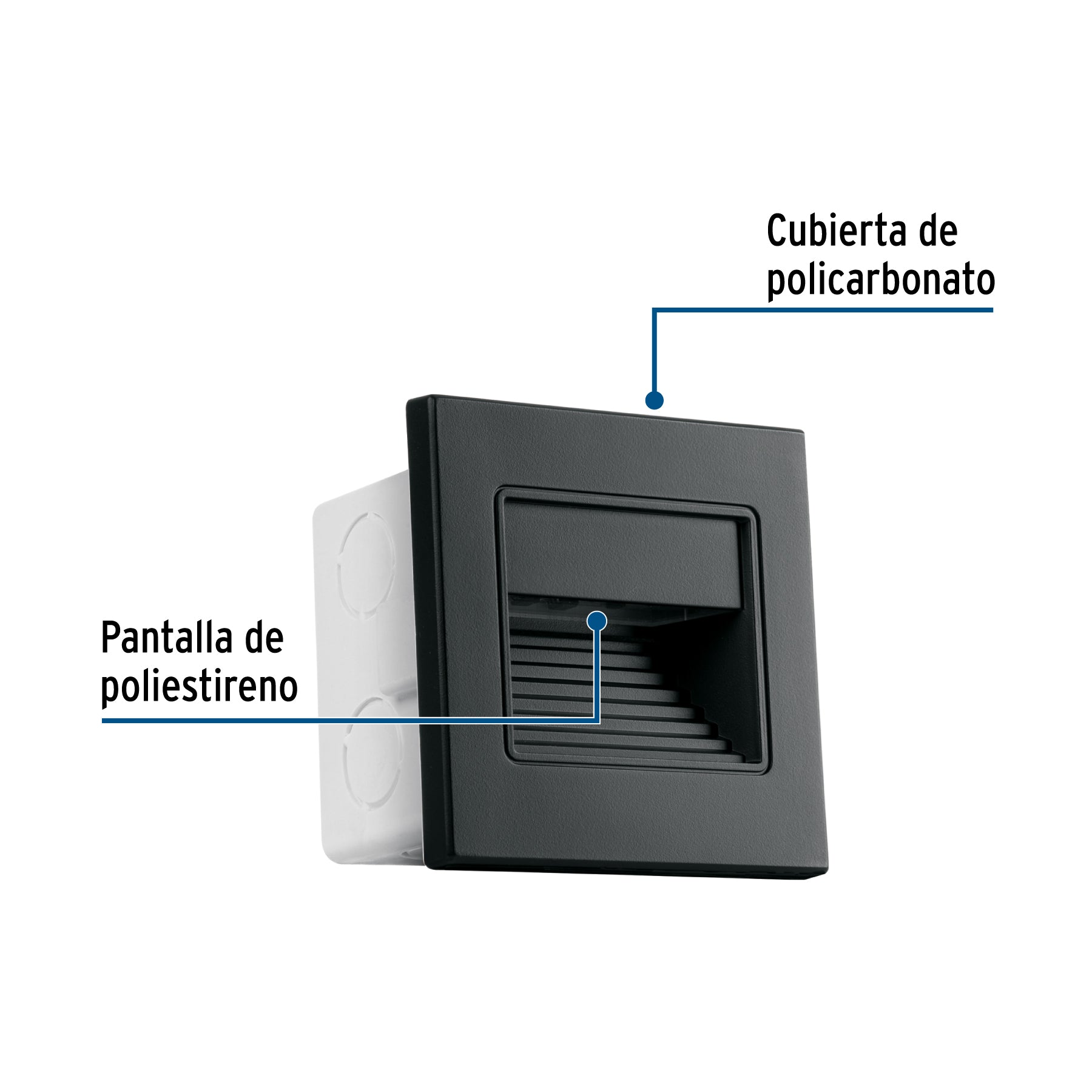 Luminario LED empotrable de cortesía 1 W, luz cálida, negro