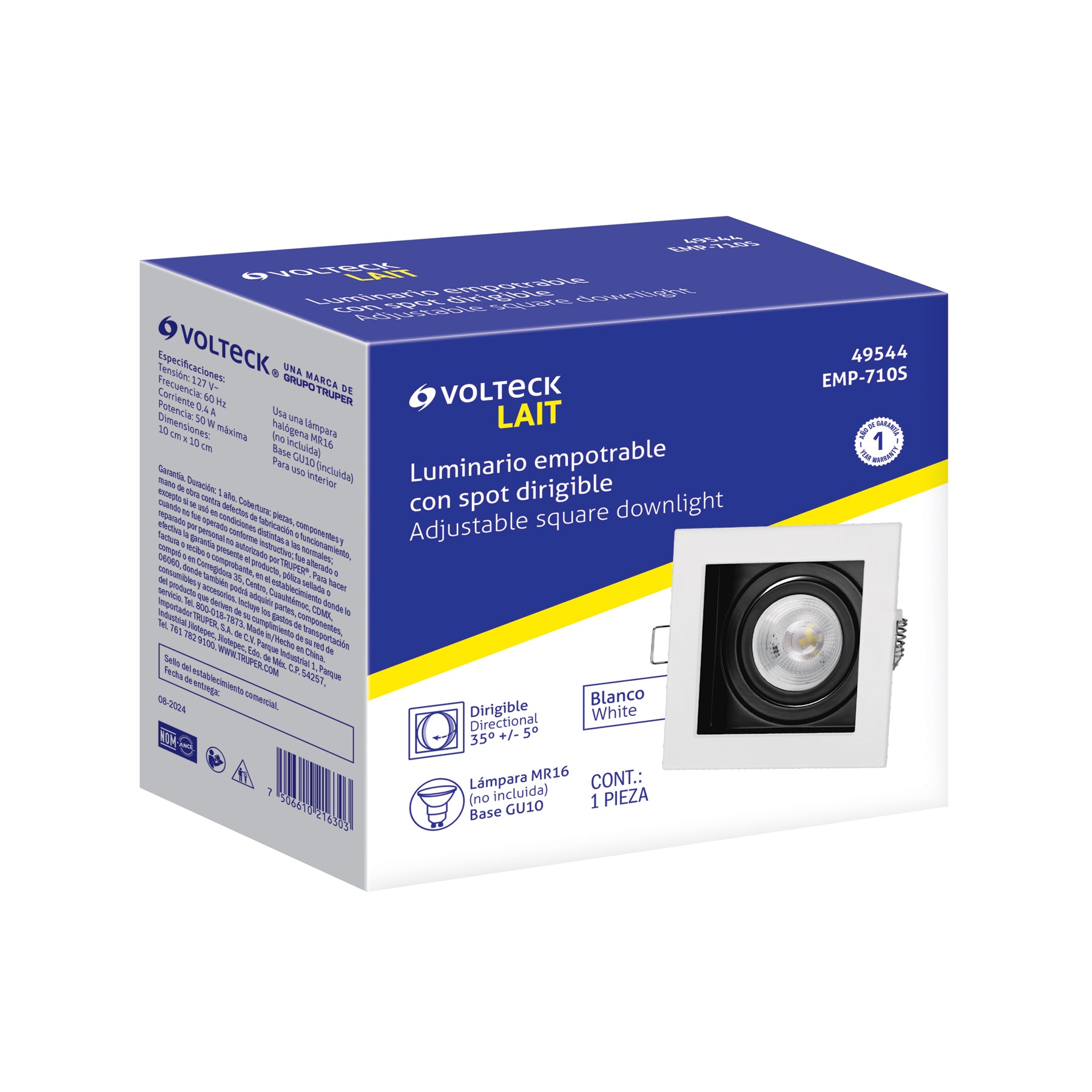 Luminario empotrable con 1 spot dirigible, blanco, VOLTECK