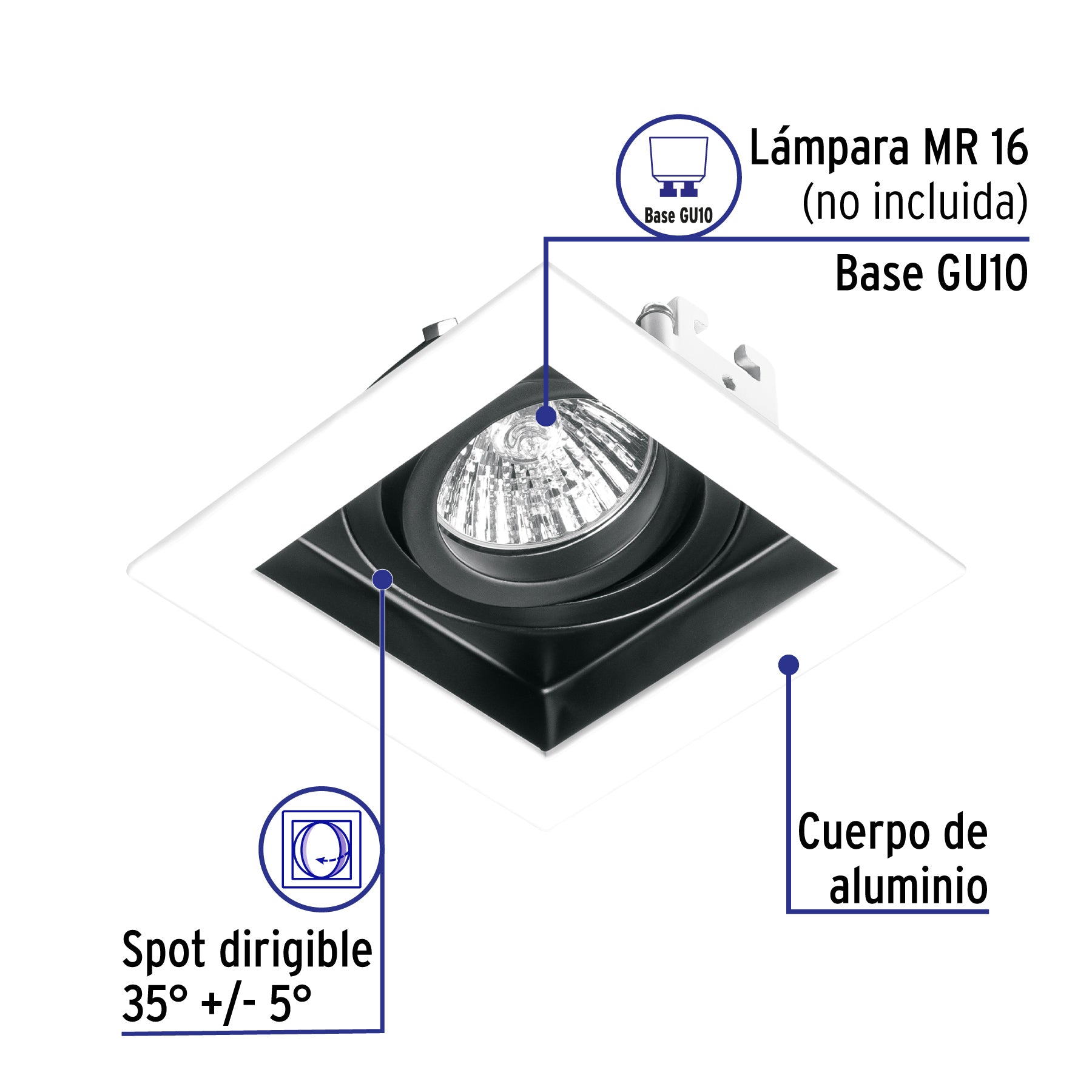 Luminario empotrable con 1 spot dirigible, blanco, VOLTECK