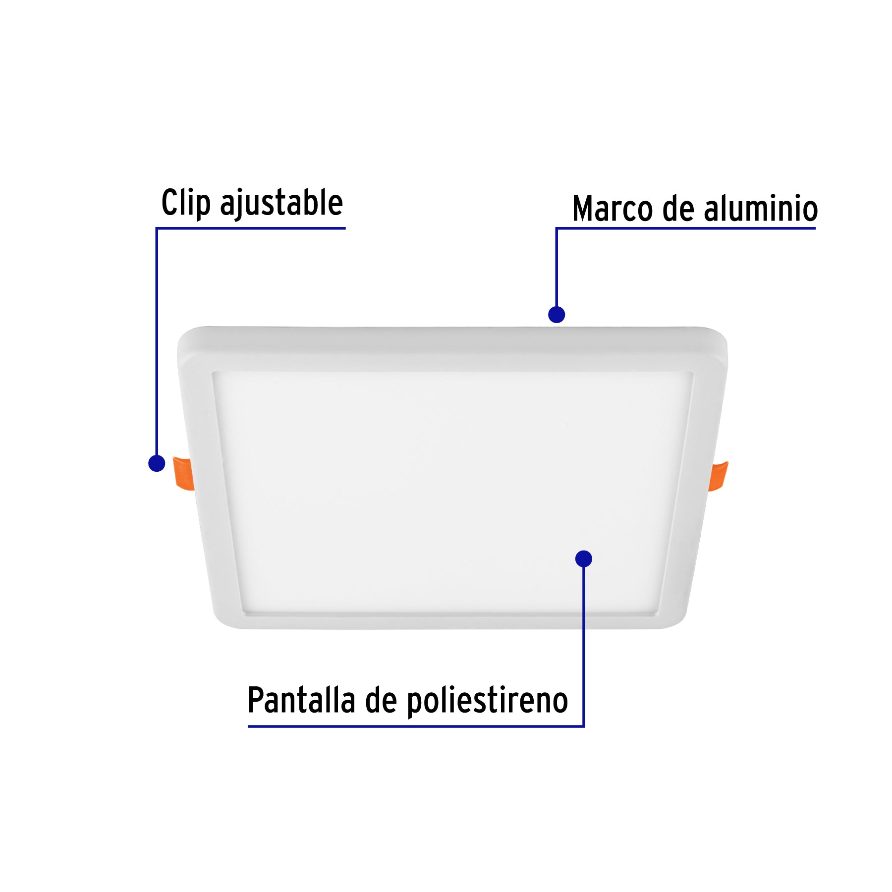 Luminario LED empotrable ajustable 15 W, cuadrado luz de día