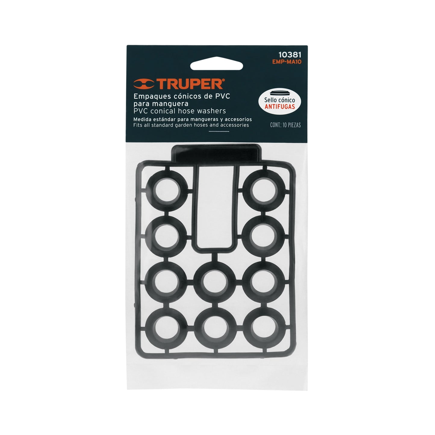 Empaques de hule para manguera, medida standard, 10 piezas