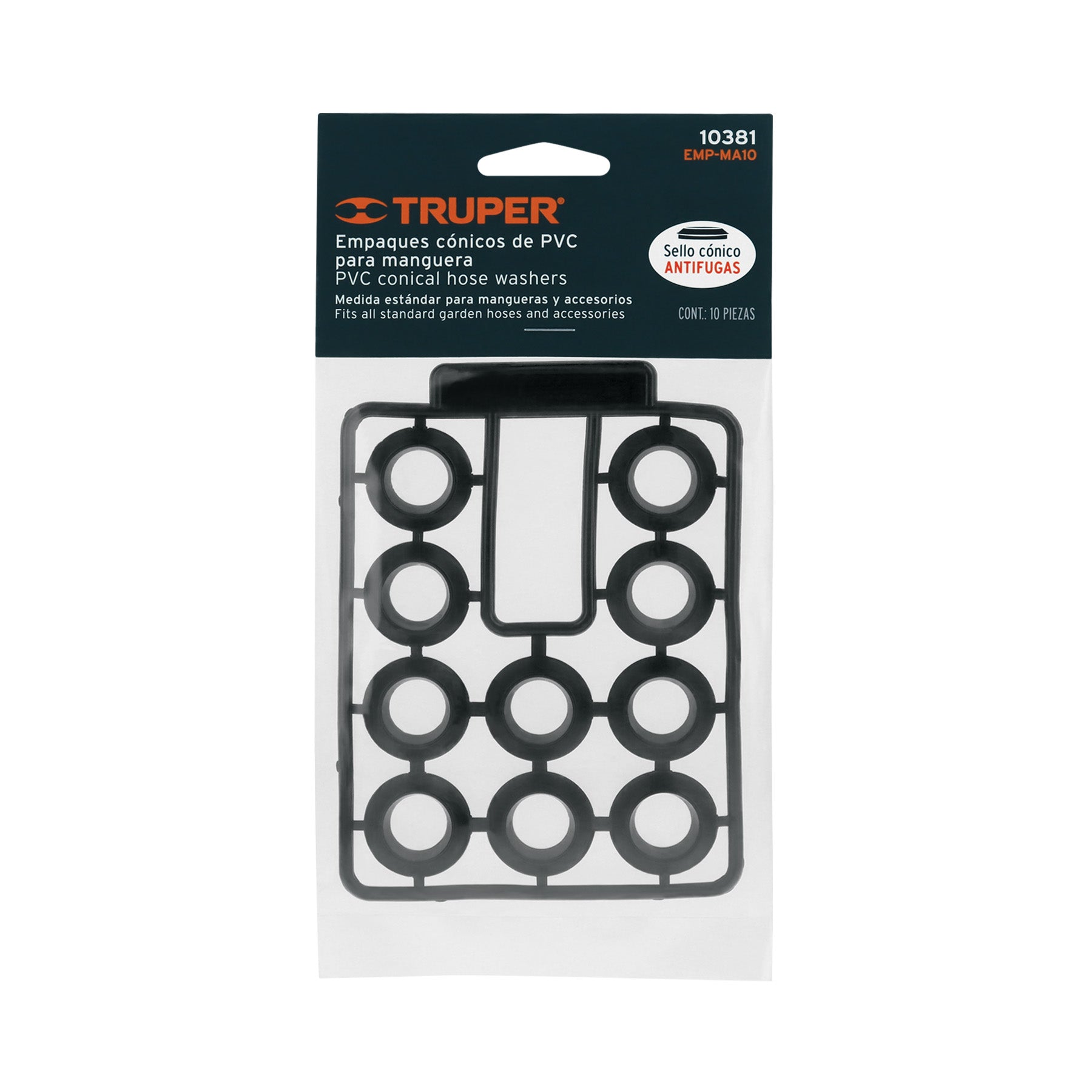 Empaques de hule para manguera, medida standard, 10 piezas
