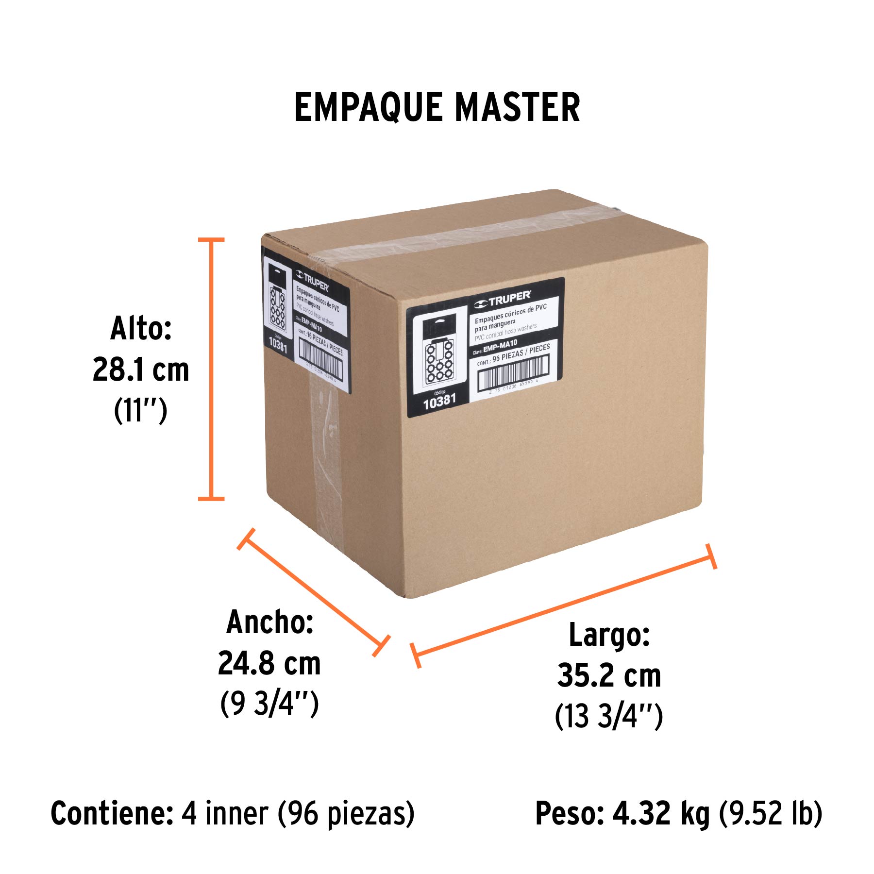 Empaques de hule para manguera, medida standard, 10 piezas