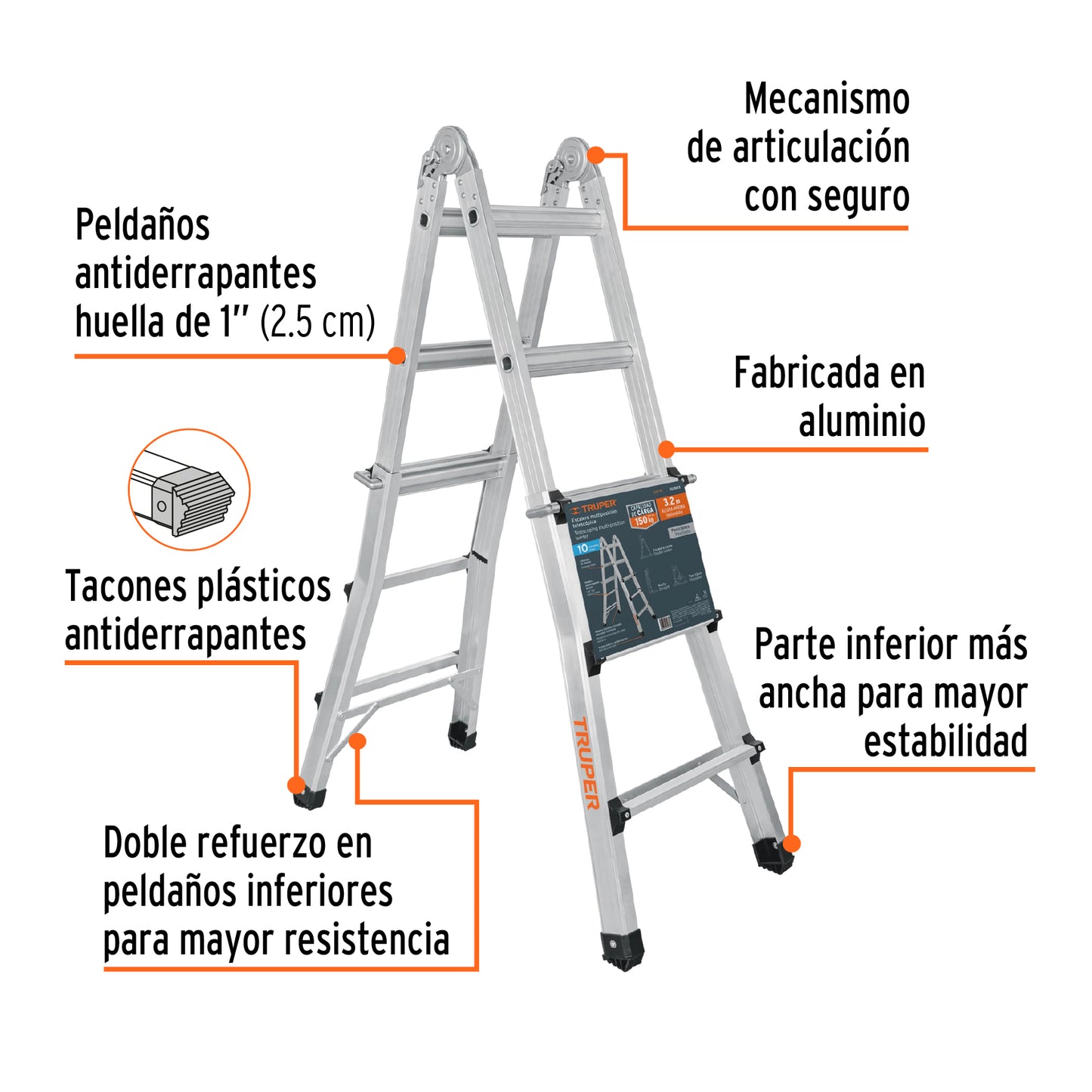 Multiescalera telescópica,3.2 m,capacidad de carga 150 kg