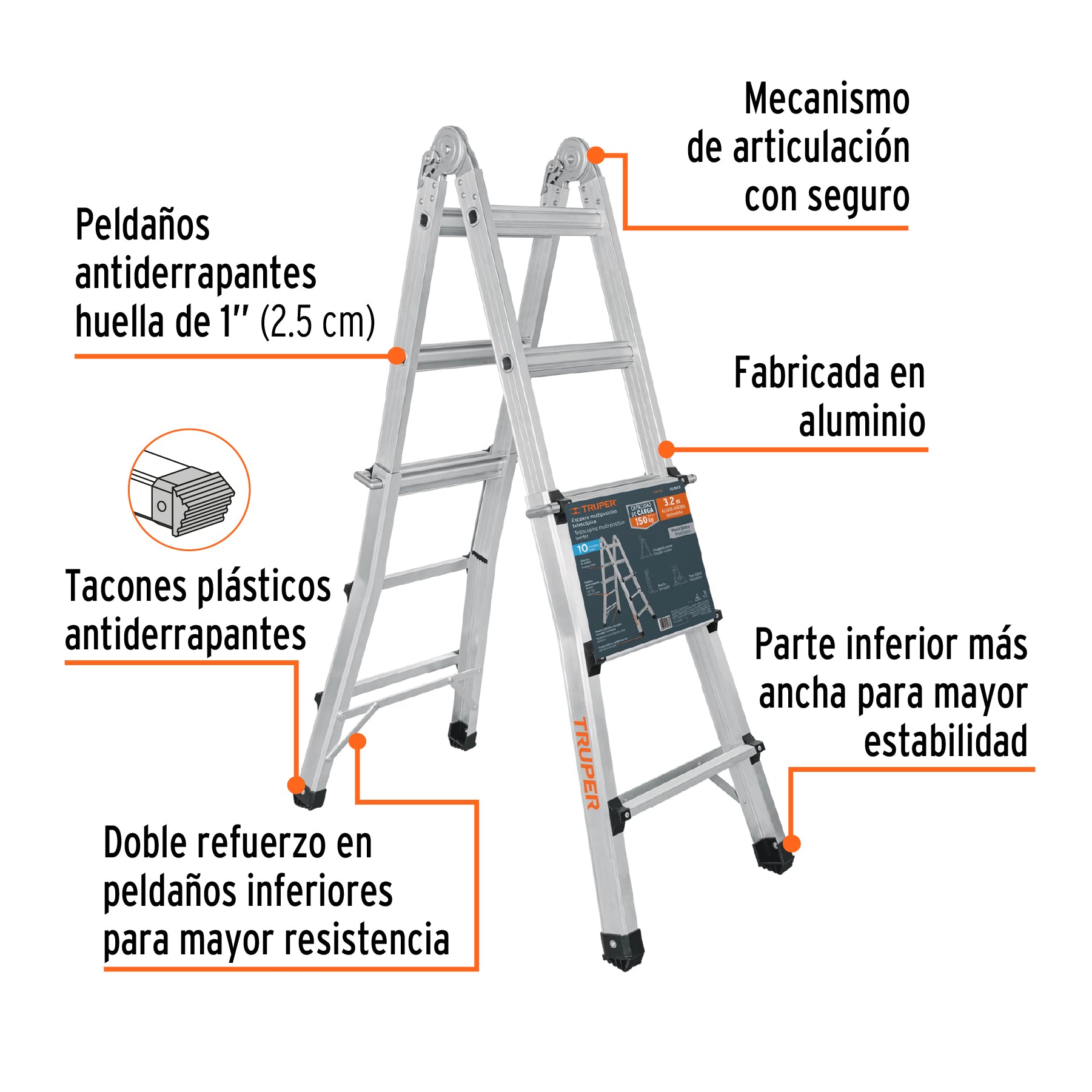 Multiescalera telescópica,3.2 m,capacidad de carga 150 kg
