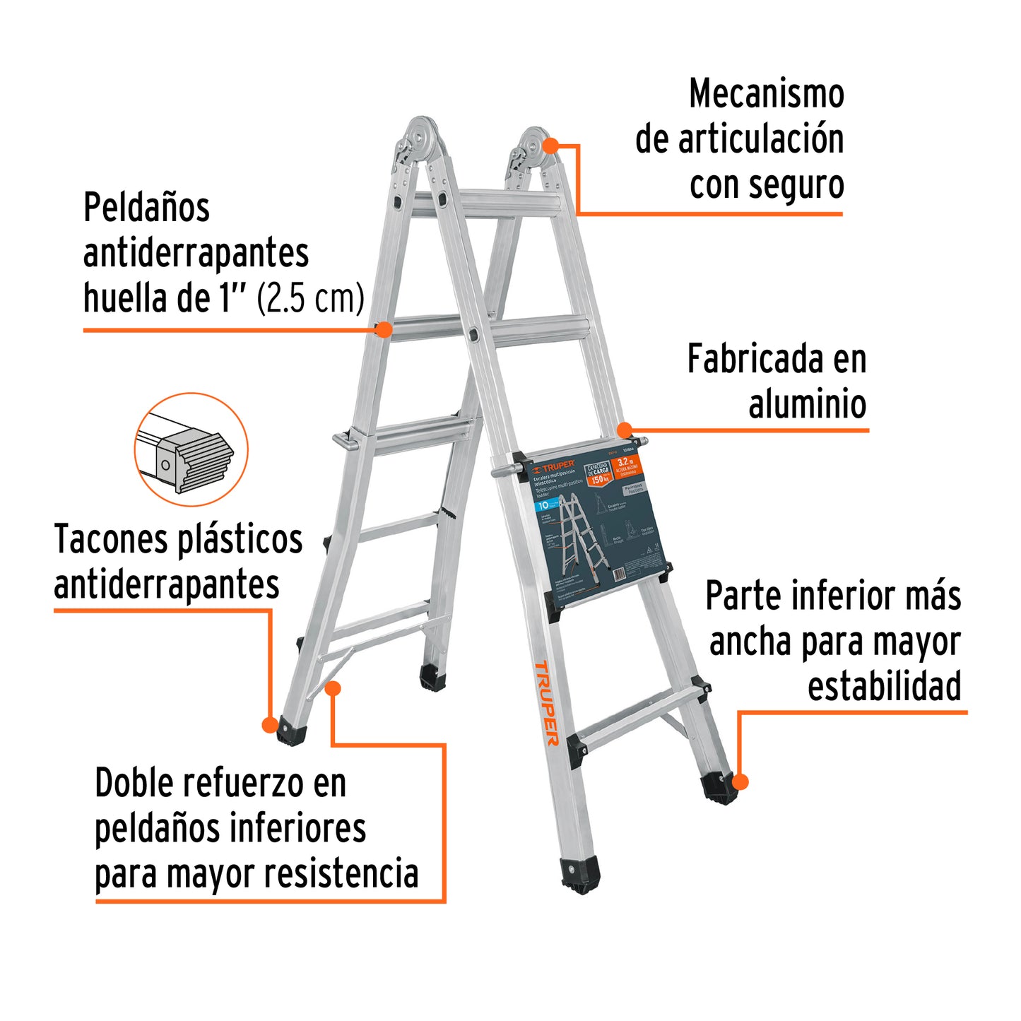 Multiescalera telescópica,4.5 m,capacidad de carga 150 kg