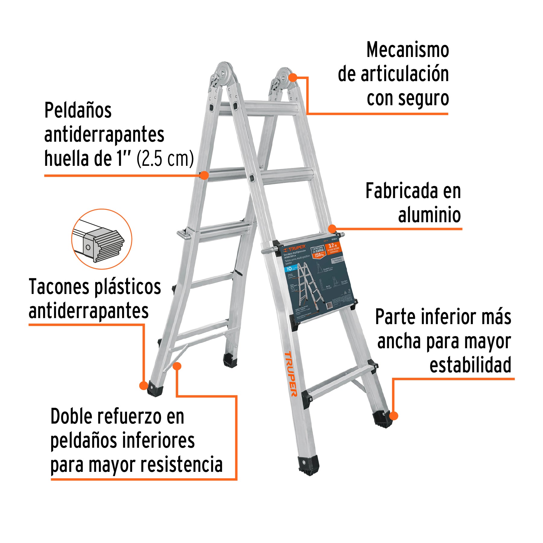 Multiescalera telescópica,4.5 m,capacidad de carga 150 kg