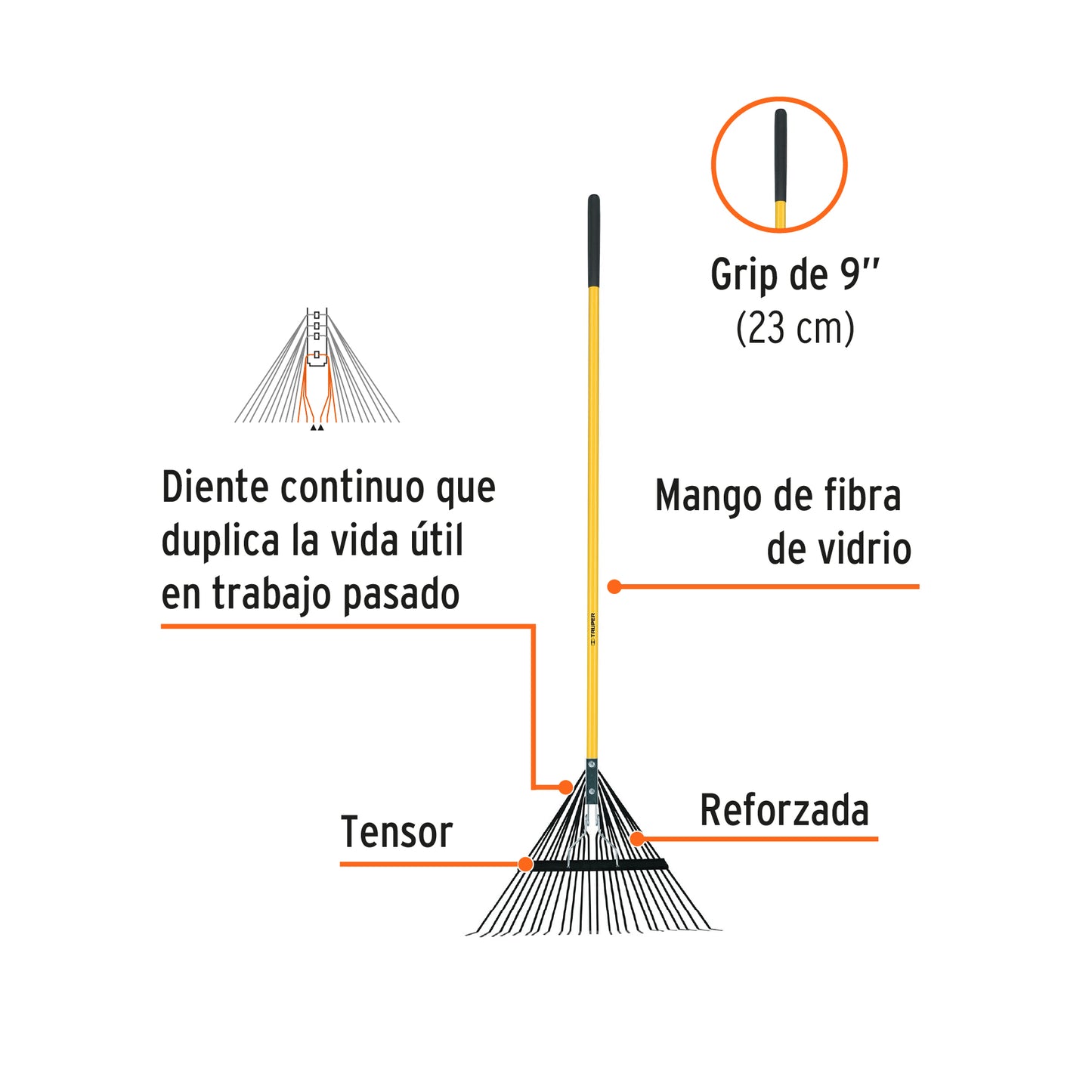 Escoba metálica con 24 dientes, cabeza recta
