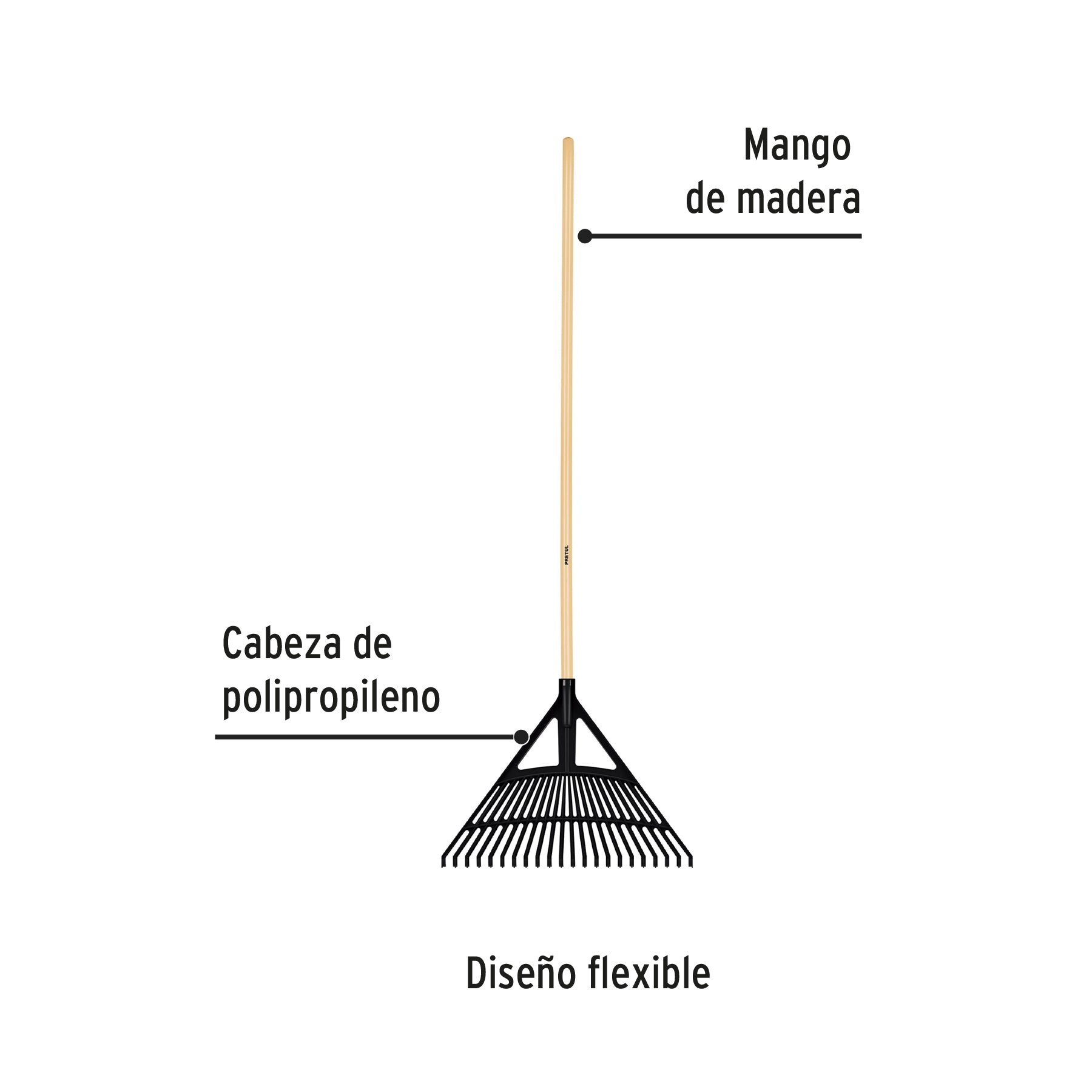 Escoba de polipropileno con 22 dientes, pretul