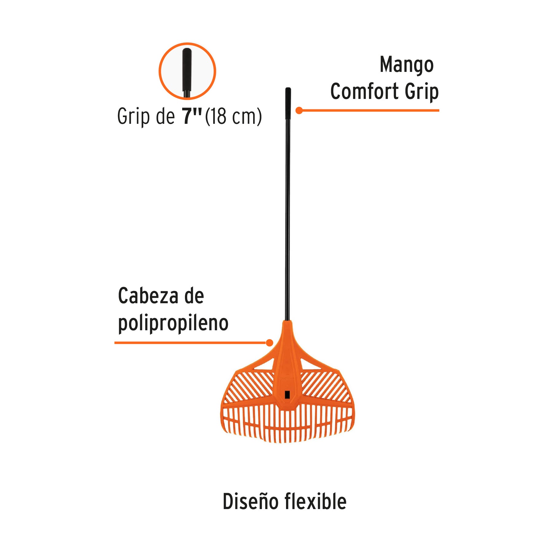 Escoba plástica con 26 dientes, mgo acero recubierto con pvc