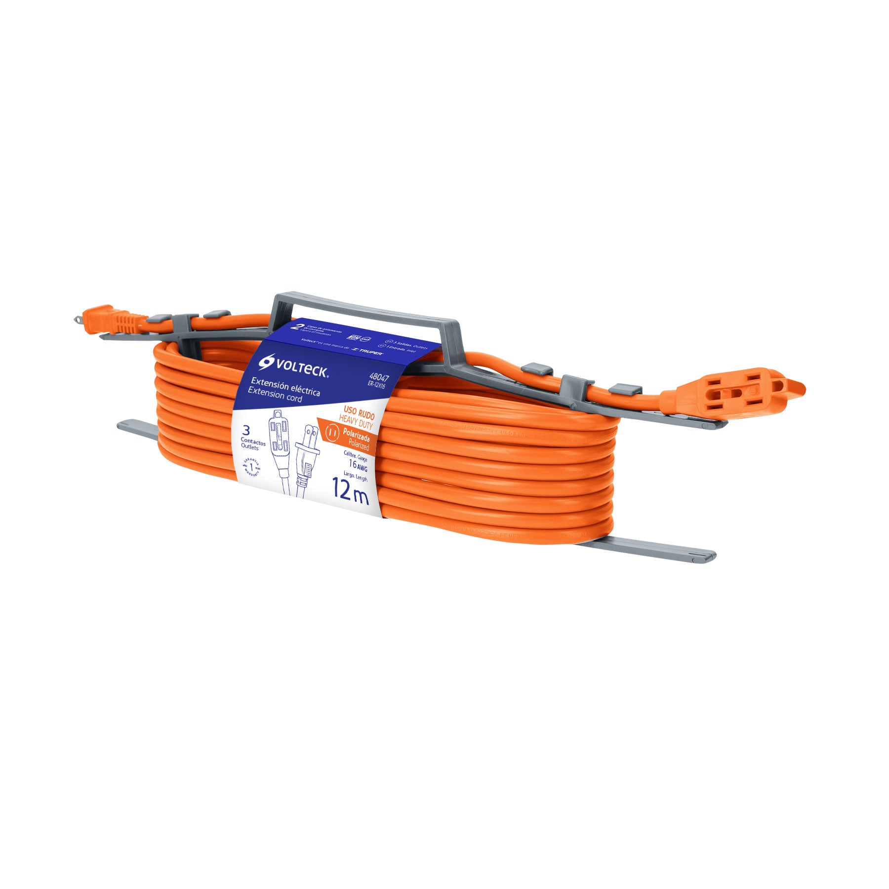 Extensión eléctrica uso rudo, 12 m, calibre 16, Volteck