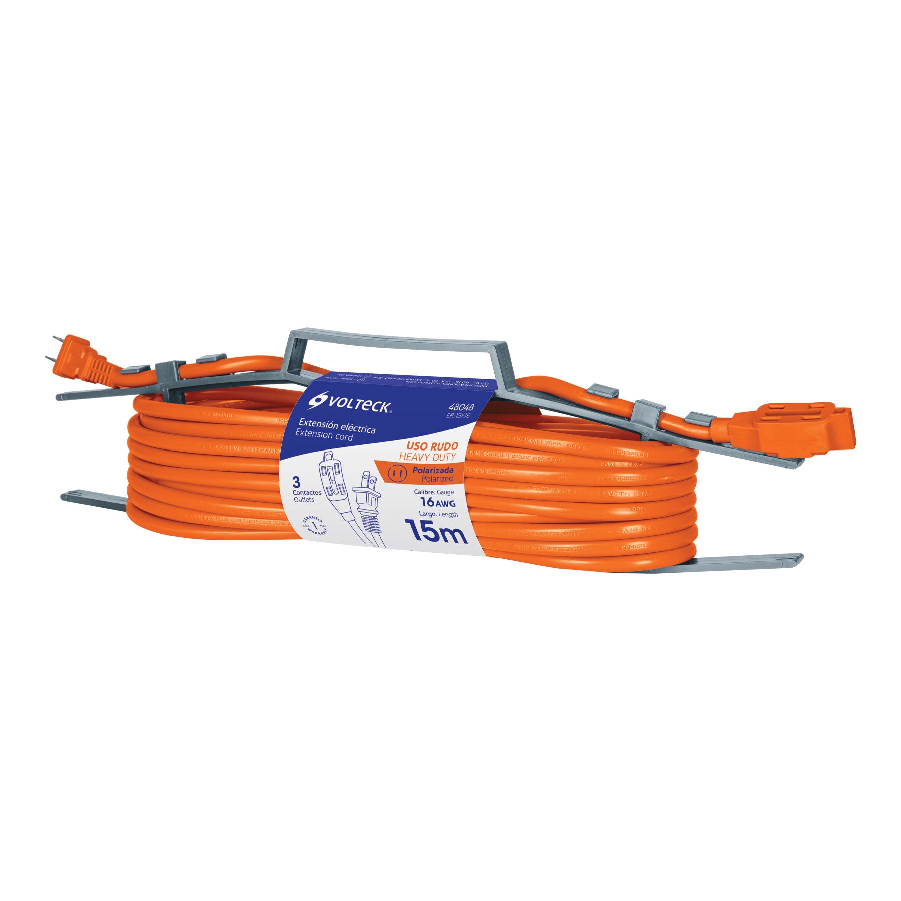 Extensión eléctrica uso rudo, 15 m, calibre 16, Volteck
