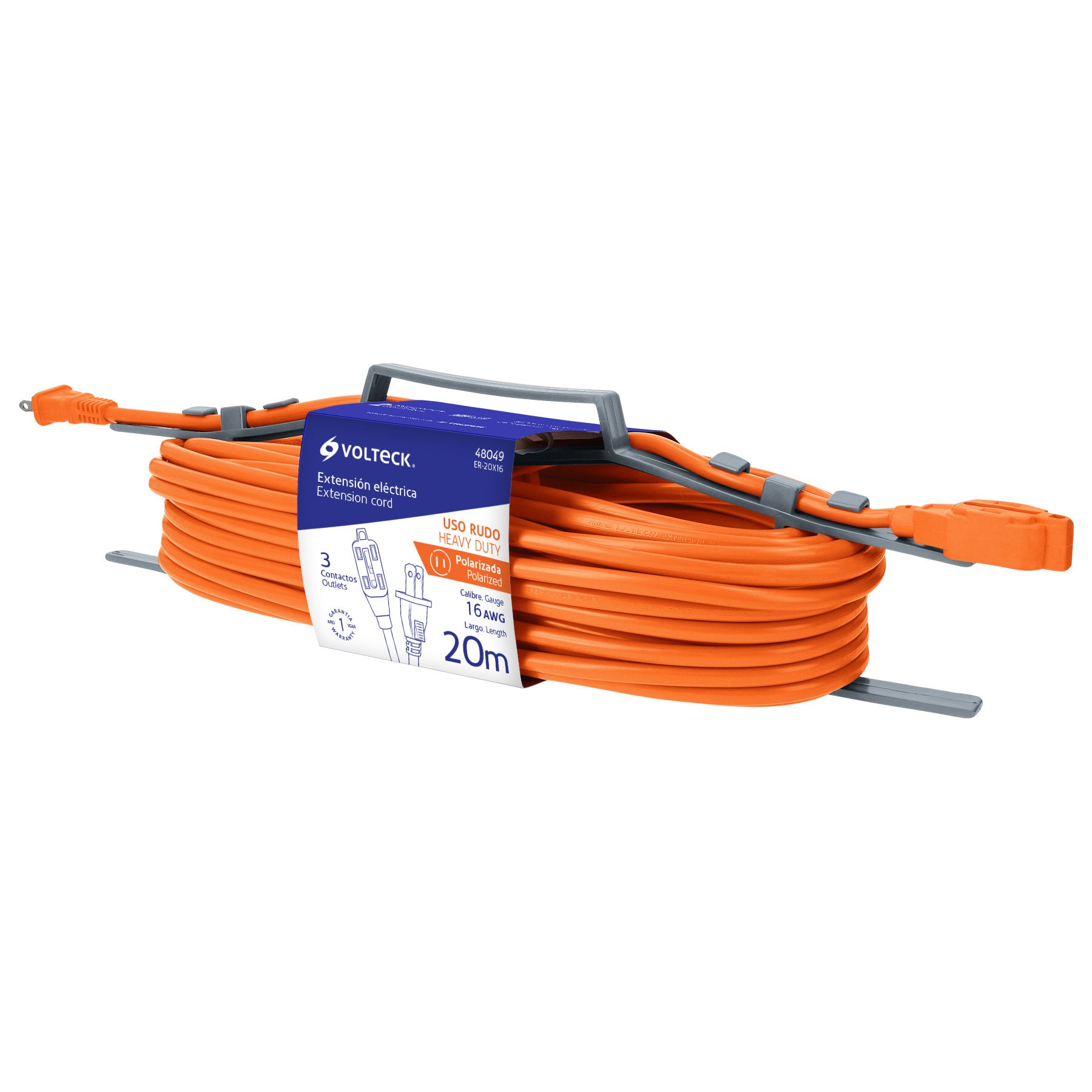Extensión eléctrica uso rudo, 20 m, calibre 16, Volteck