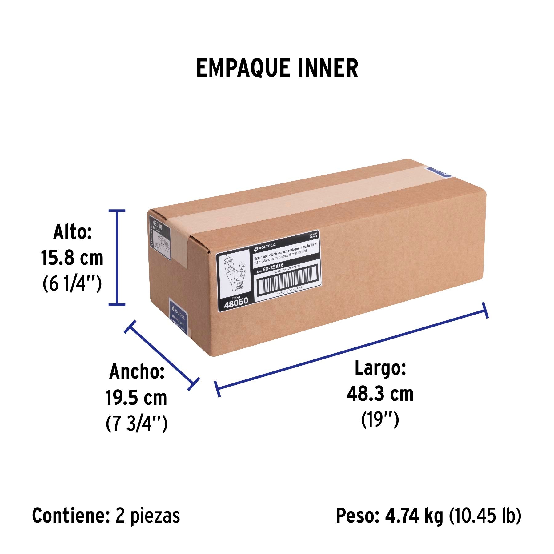 Extensión eléctrica uso rudo, 25 m, calibre 16, Volteck