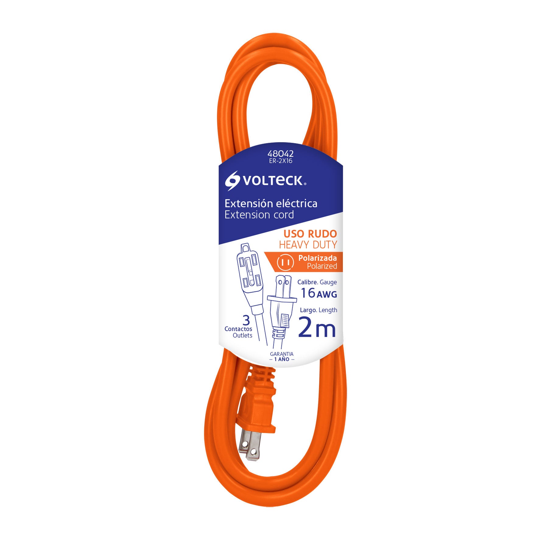 Extensión eléctrica uso rudo, 2 m, calibre 16, Volteck
