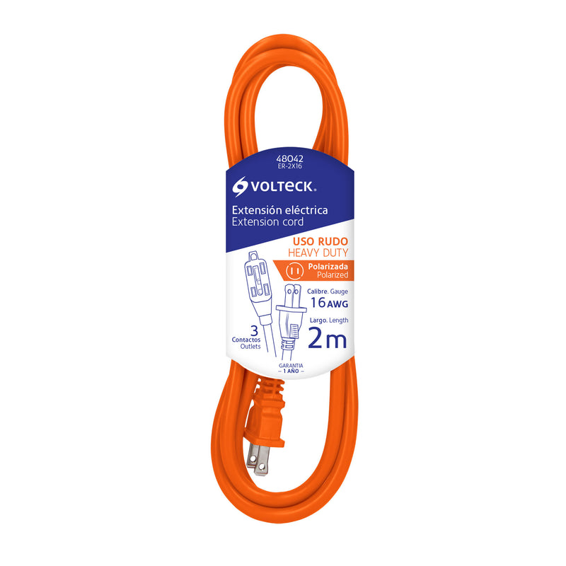 Extensión eléctrica uso rudo, 2 m, calibre 16, Volteck