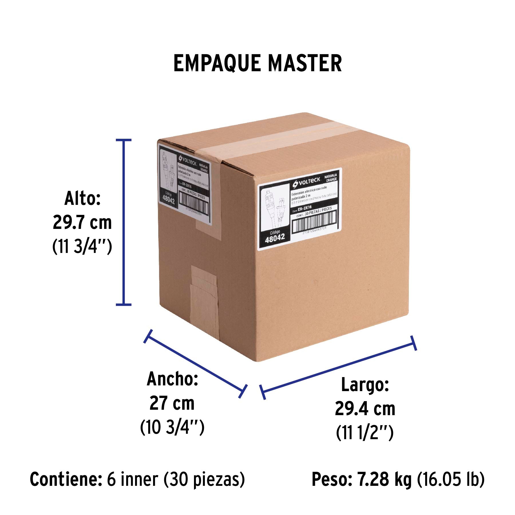 Extensión eléctrica uso rudo, 2 m, calibre 16, Volteck