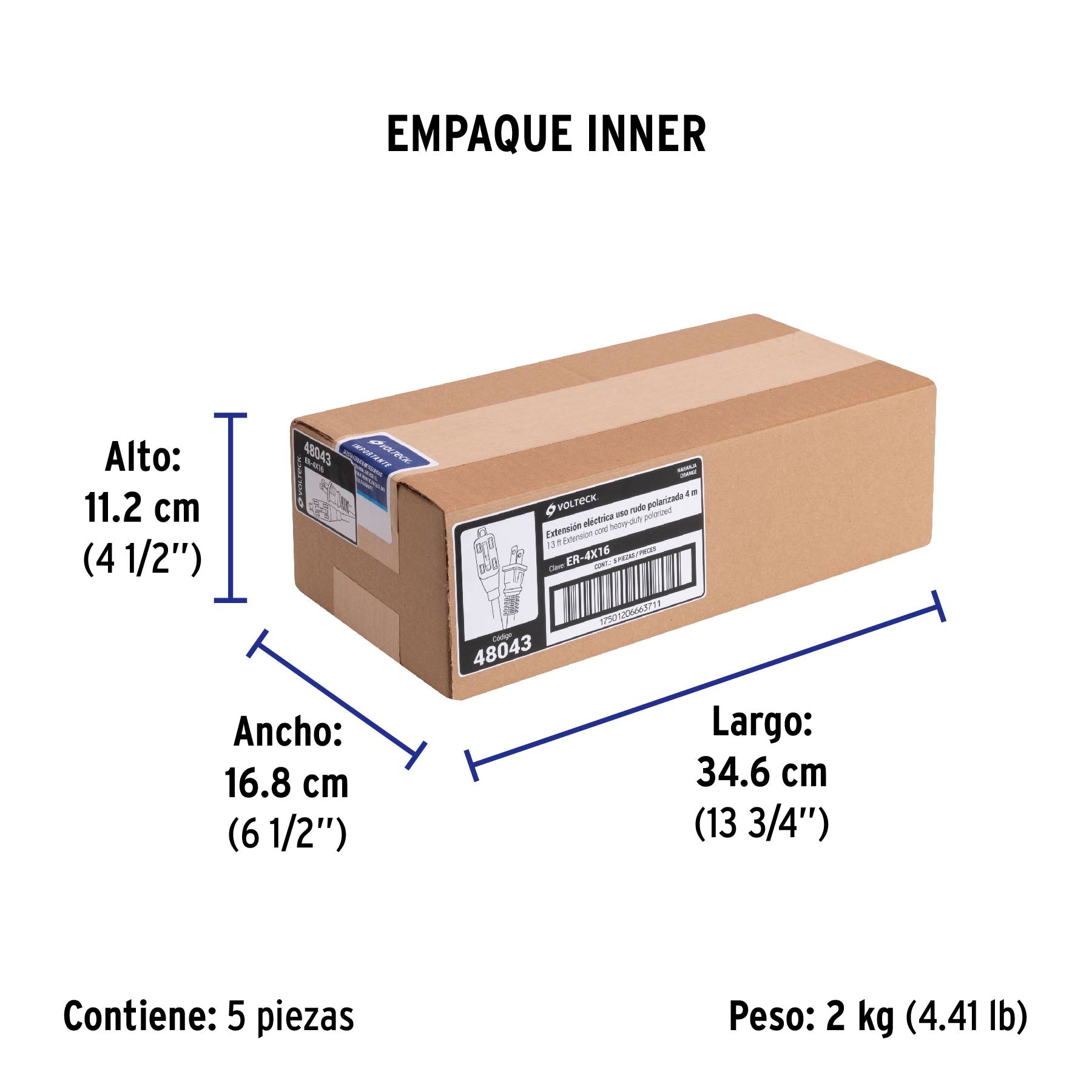 Extensión eléctrica uso rudo, 4 m, calibre 16, Volteck