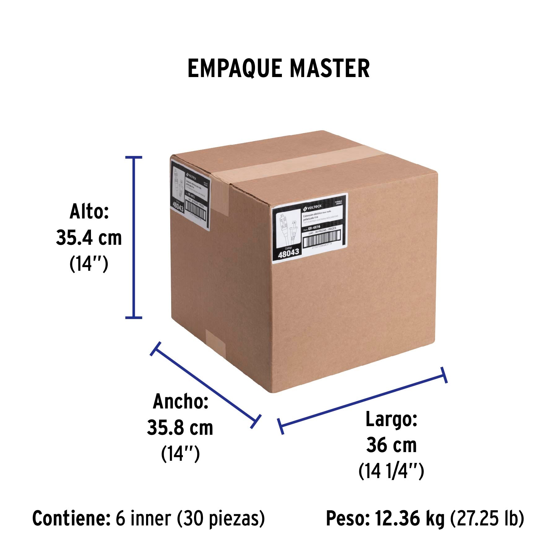Extensión eléctrica uso rudo, 4 m, calibre 16, Volteck
