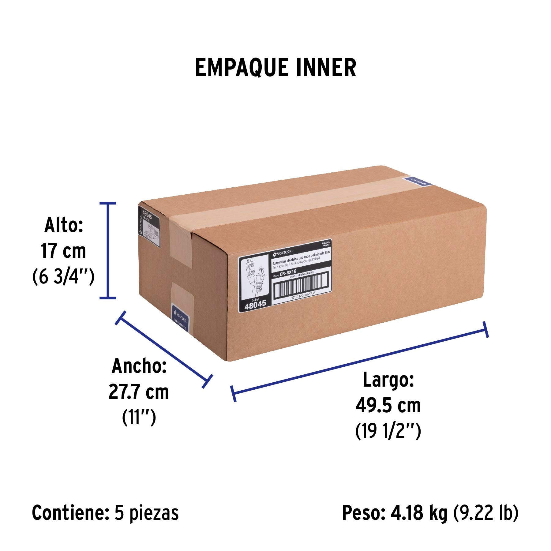 Extensión eléctrica uso rudo, 8 m, calibre 16, Volteck