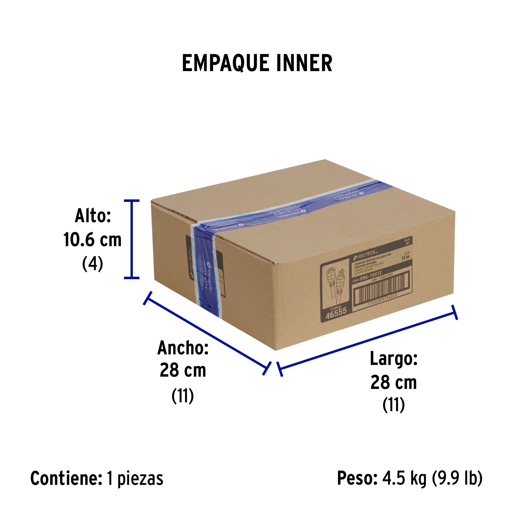Extensión reforzada aterrizada 15 m 3x12 AWG, Volteck