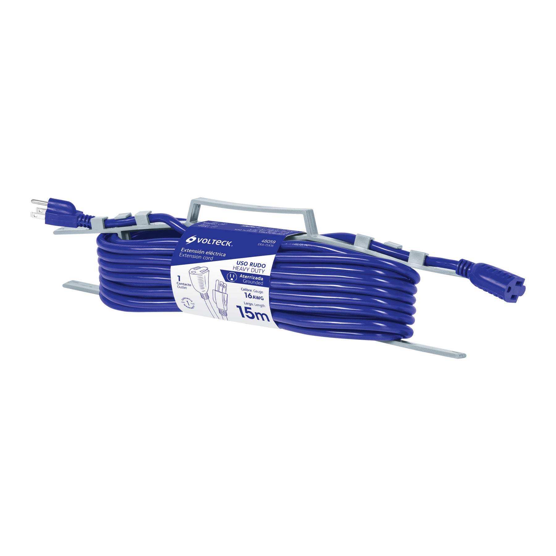Extensión uso rudo, aterrizada, 15 m, calibre 16, Volteck