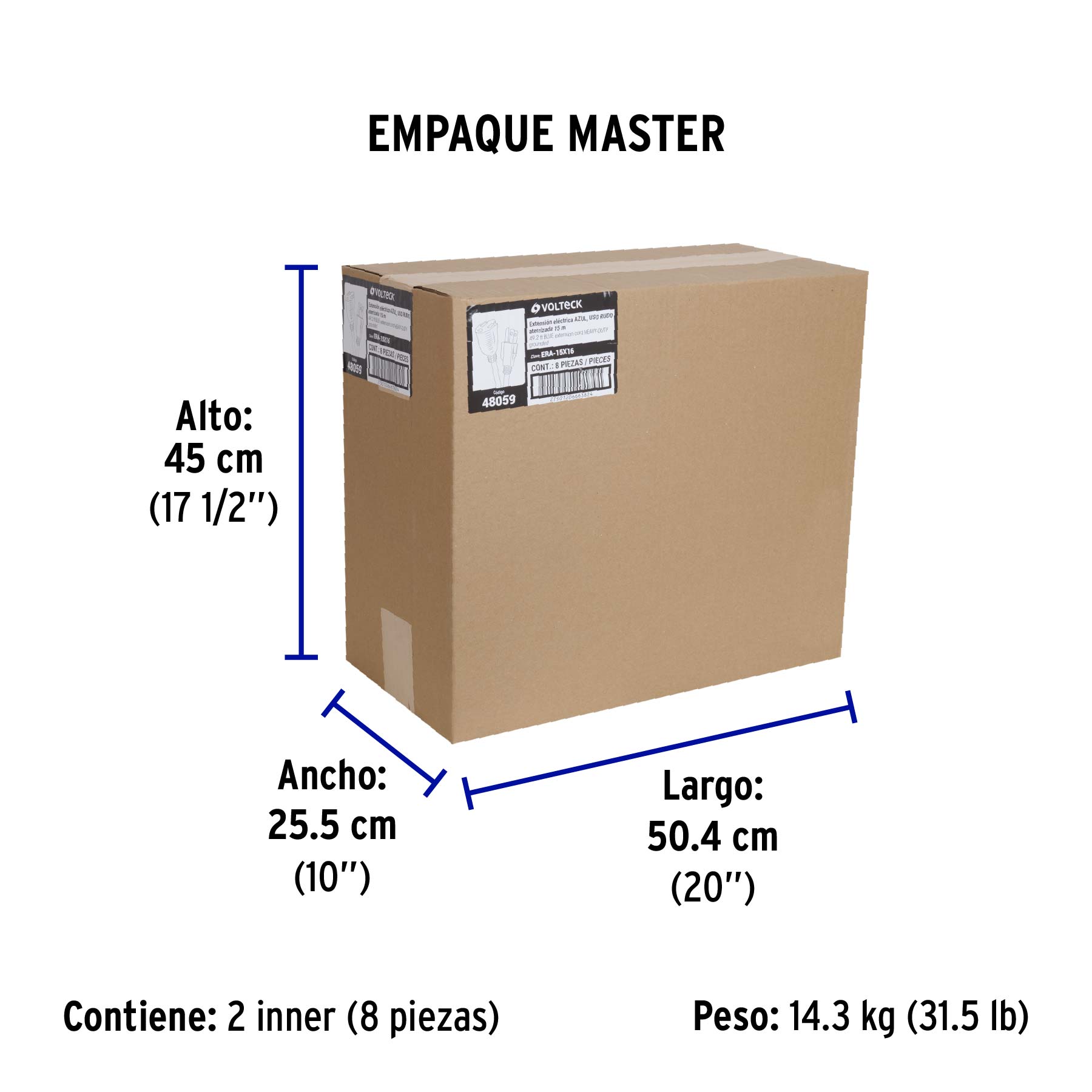 Extensión uso rudo, aterrizada, 15 m, calibre 16, Volteck