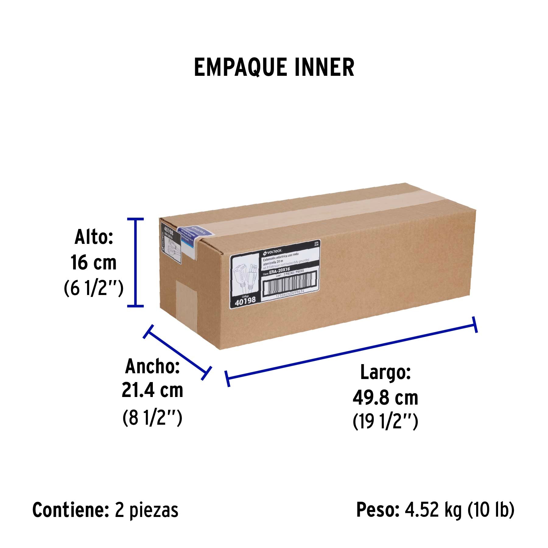 Extensión de uso rudo aterrizada 20 m calibre 16, Volteck