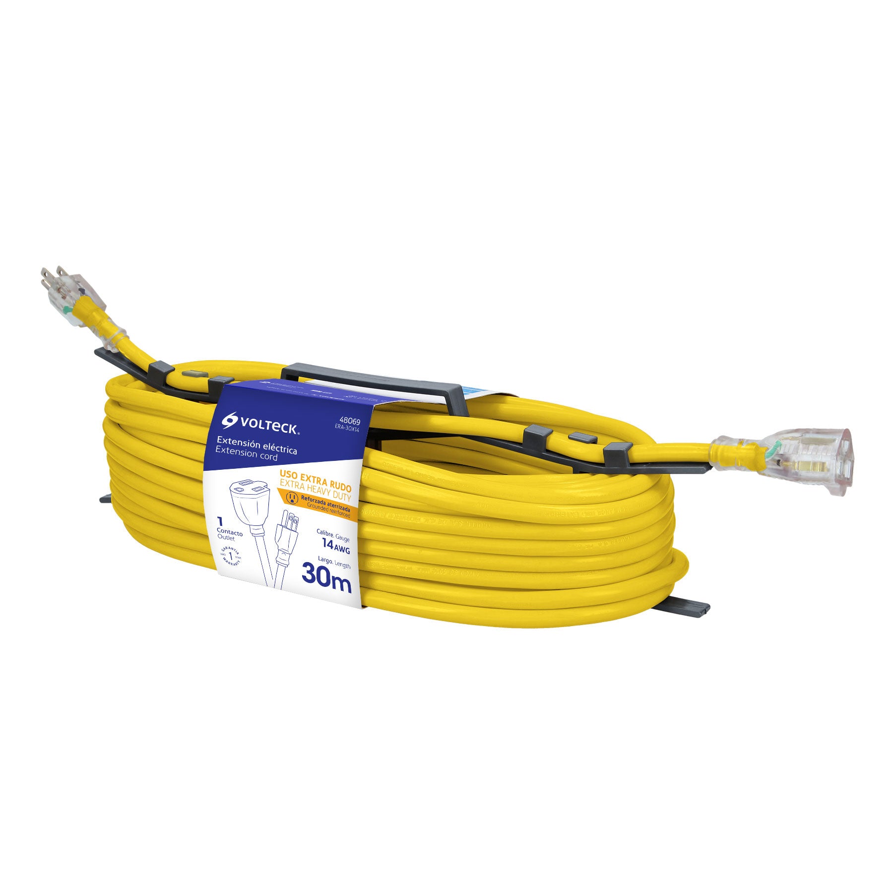 Extensión reforzada, aterrizada, 30 m, calibre 14, Volteck