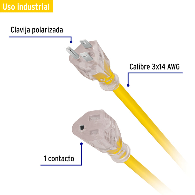 Extensión reforzada, aterrizada, 30 m, calibre 14, Volteck