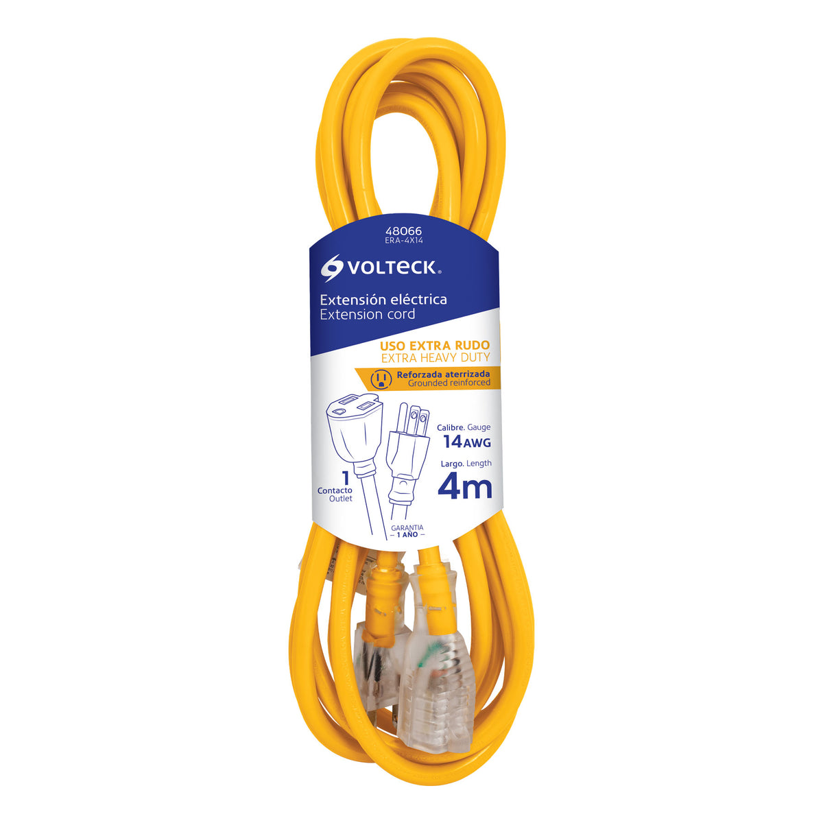 Extensión reforzada, aterrizada, 4 m, calibre 14, Volteck