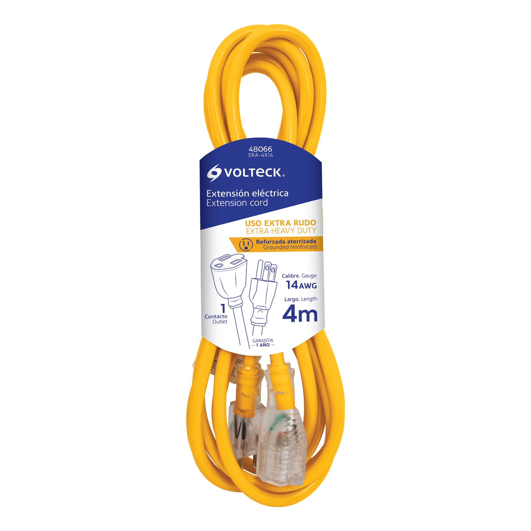Extensión reforzada, aterrizada, 4 m, calibre 14, Volteck
