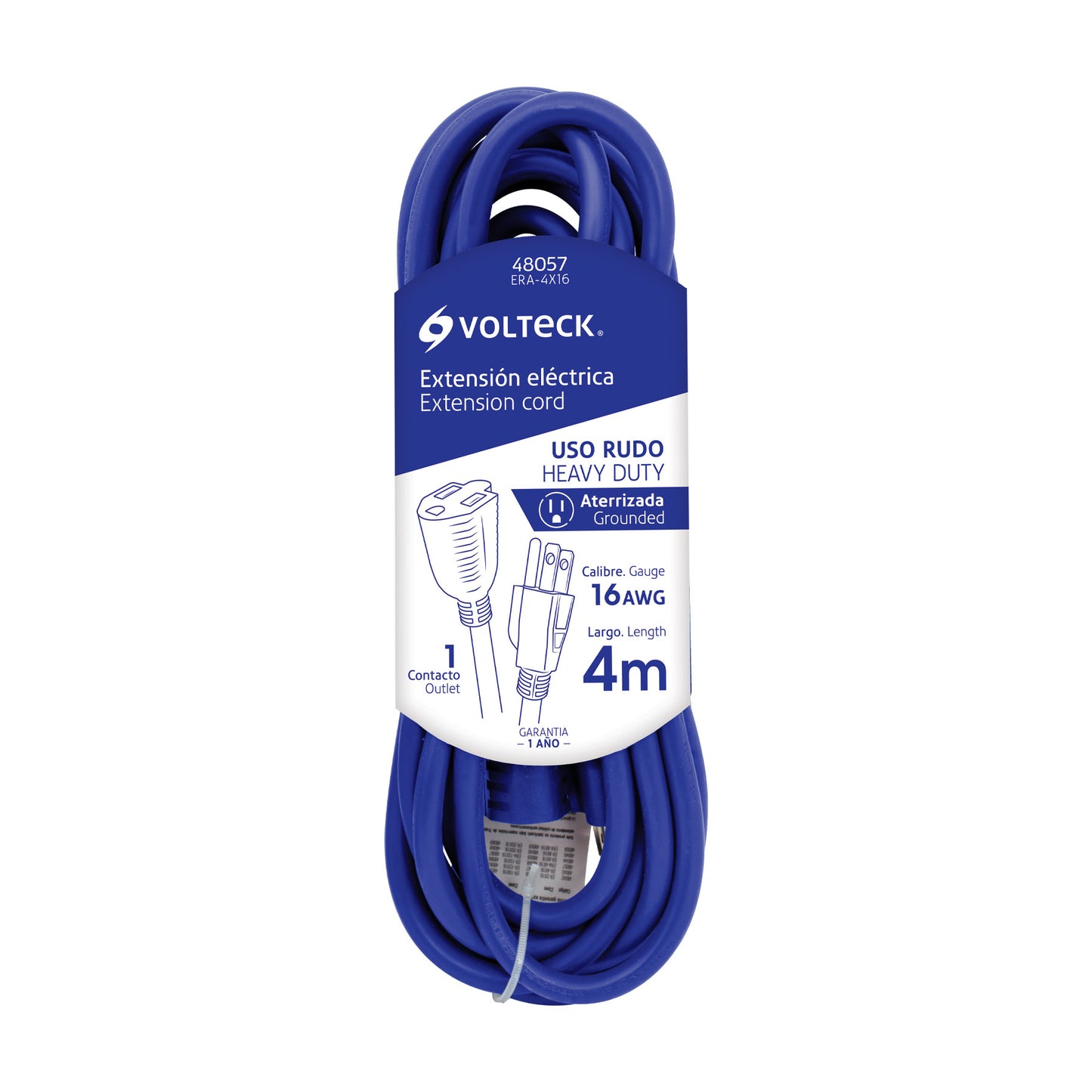 Extensión uso rudo, aterrizada, 4 m calibre 16, Volteck