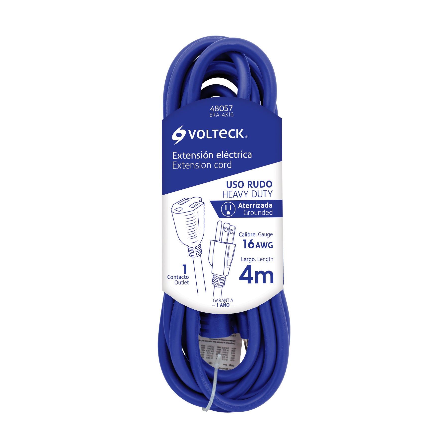 Extensión uso rudo, aterrizada, 4 m calibre 16, Volteck