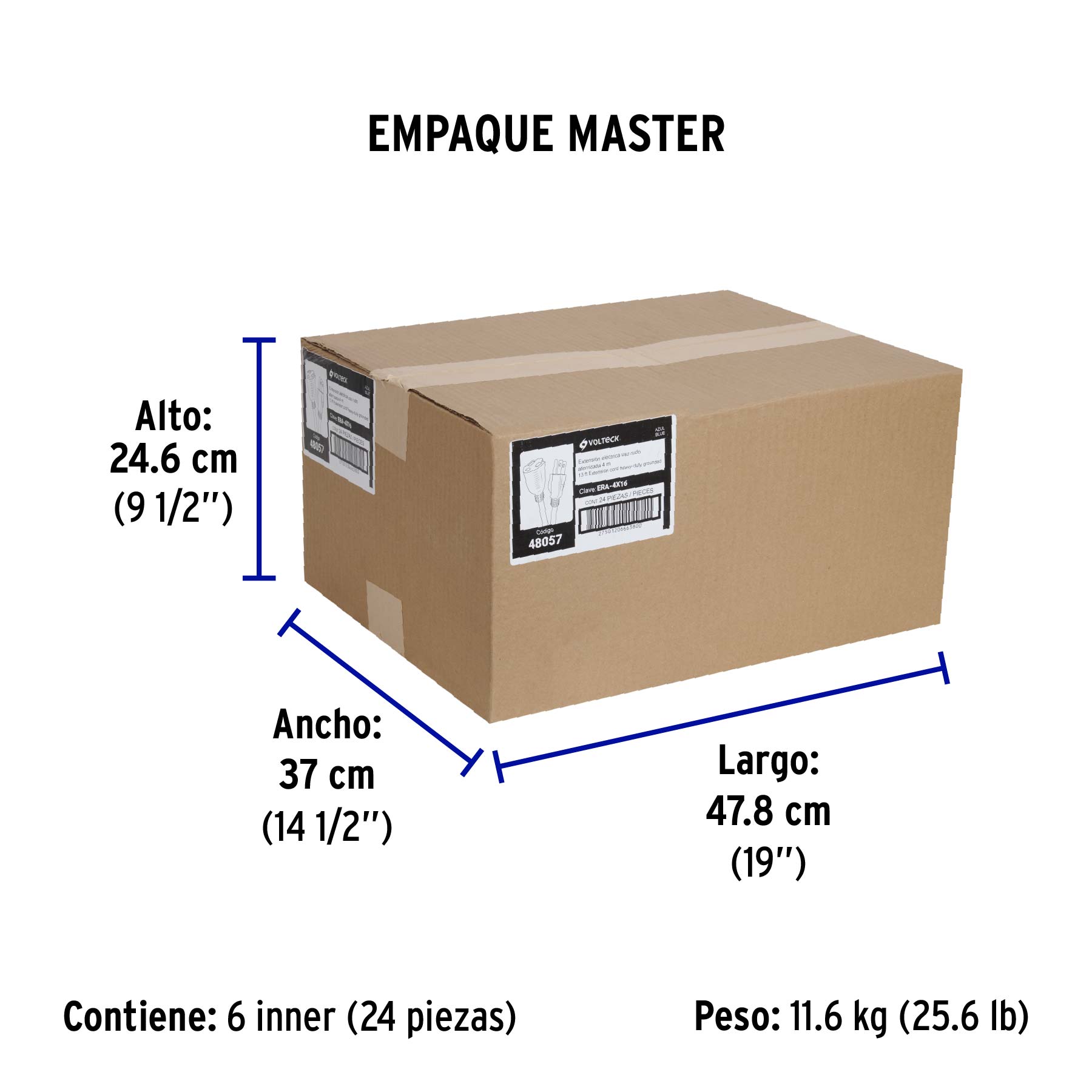 Extensión uso rudo, aterrizada, 4 m calibre 16, Volteck