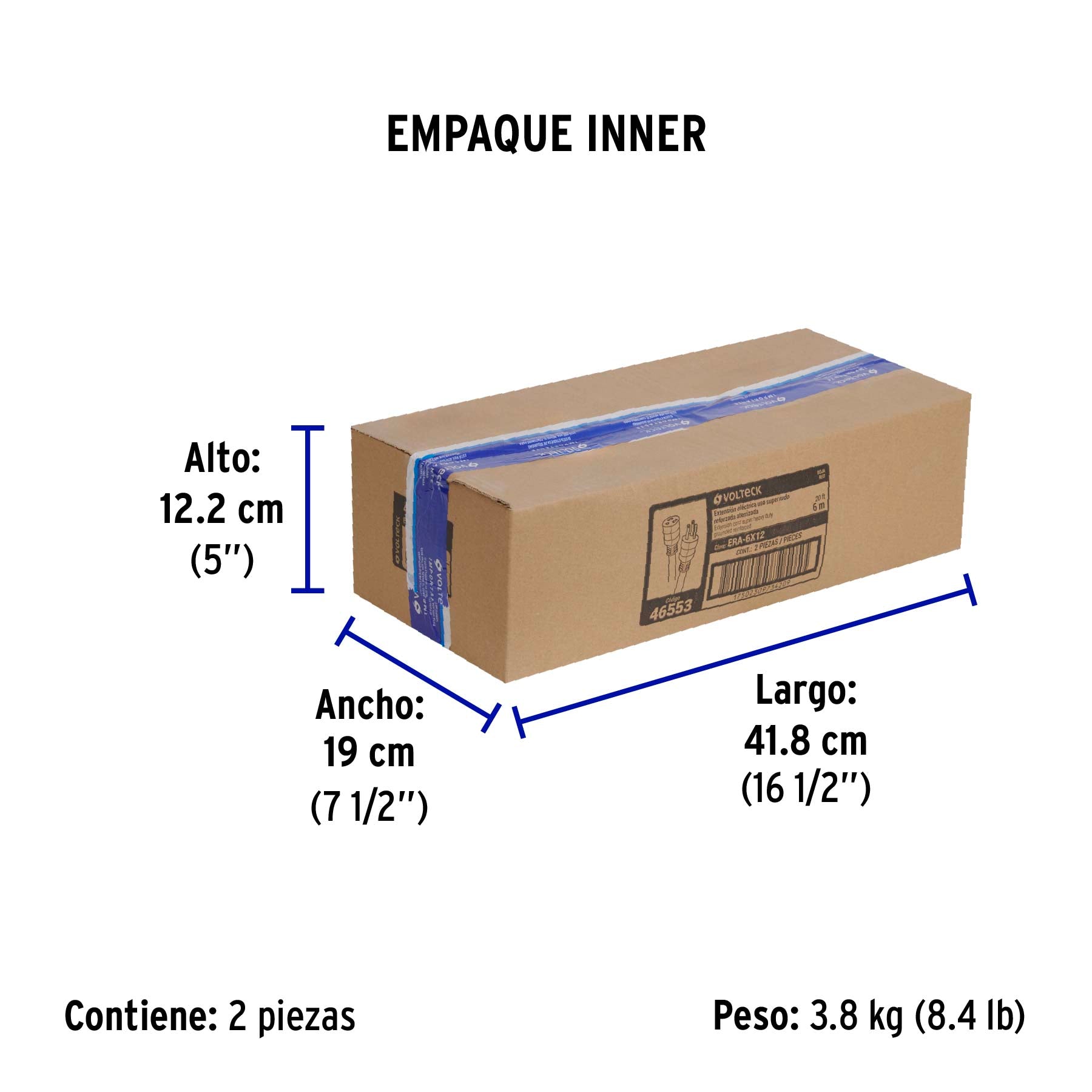 Extensión reforzada aterrizada 6 m 3x12 AWG, Volteck