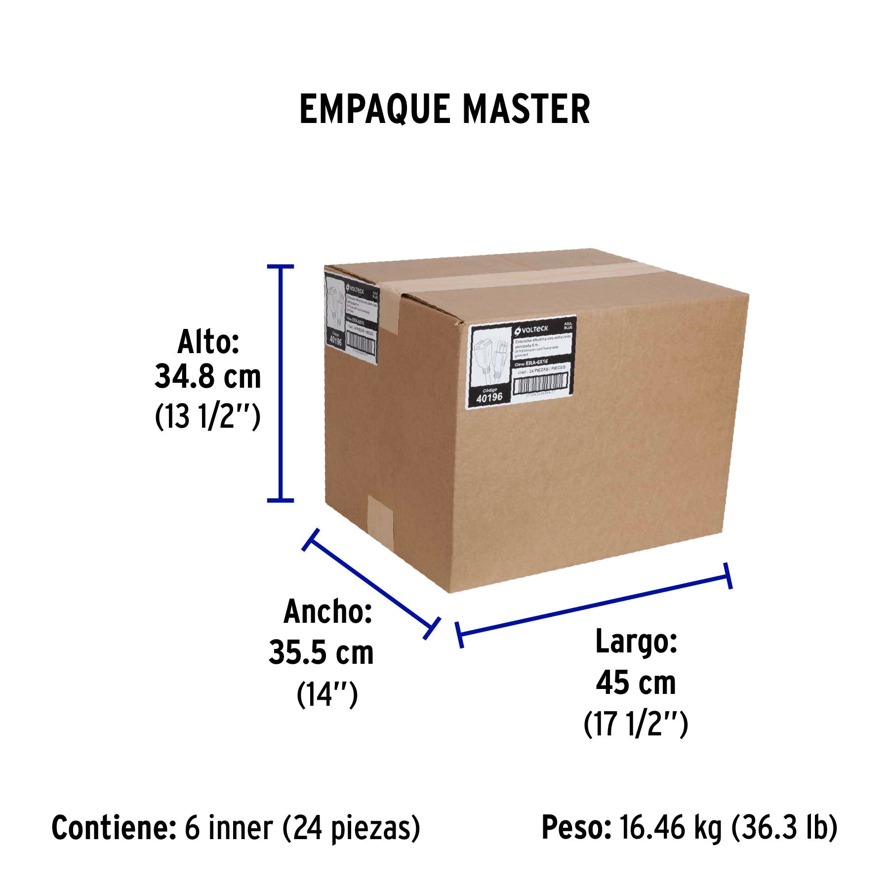 Extensión de uso rudo aterrizada 6 m calibre 16, Volteck
